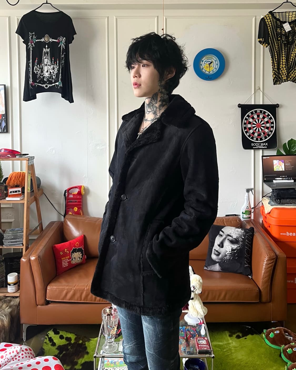 90-00s MFE Japan Black Leather Fur Coat 상품이미지2