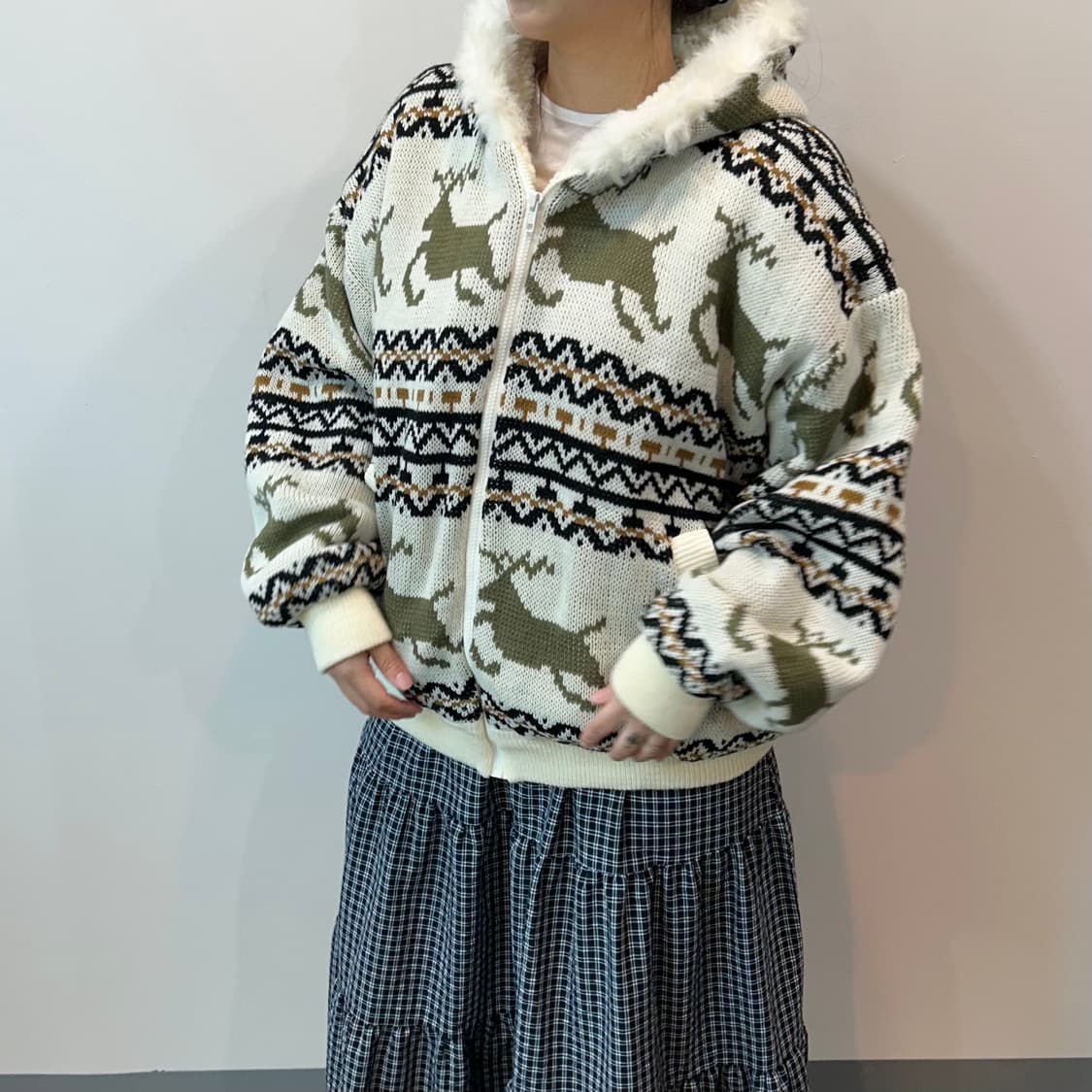 노르딕패턴 셰르파 니트 후드집업 상품이미지3