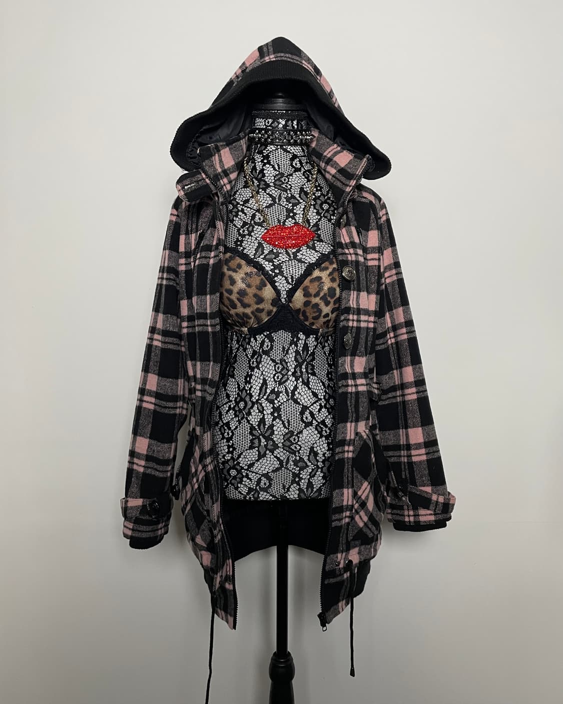 jpn 핑크 체크 패턴 후드 자켓 상품이미지8