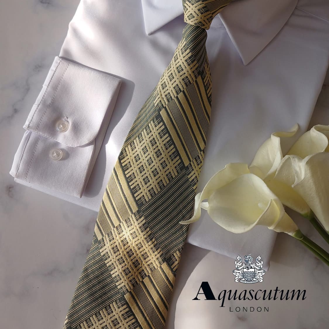 아쿠아스큐텀 실크 아이보리 체크 넥타이 9.5cm A+등급 A19008
 상품이미지1