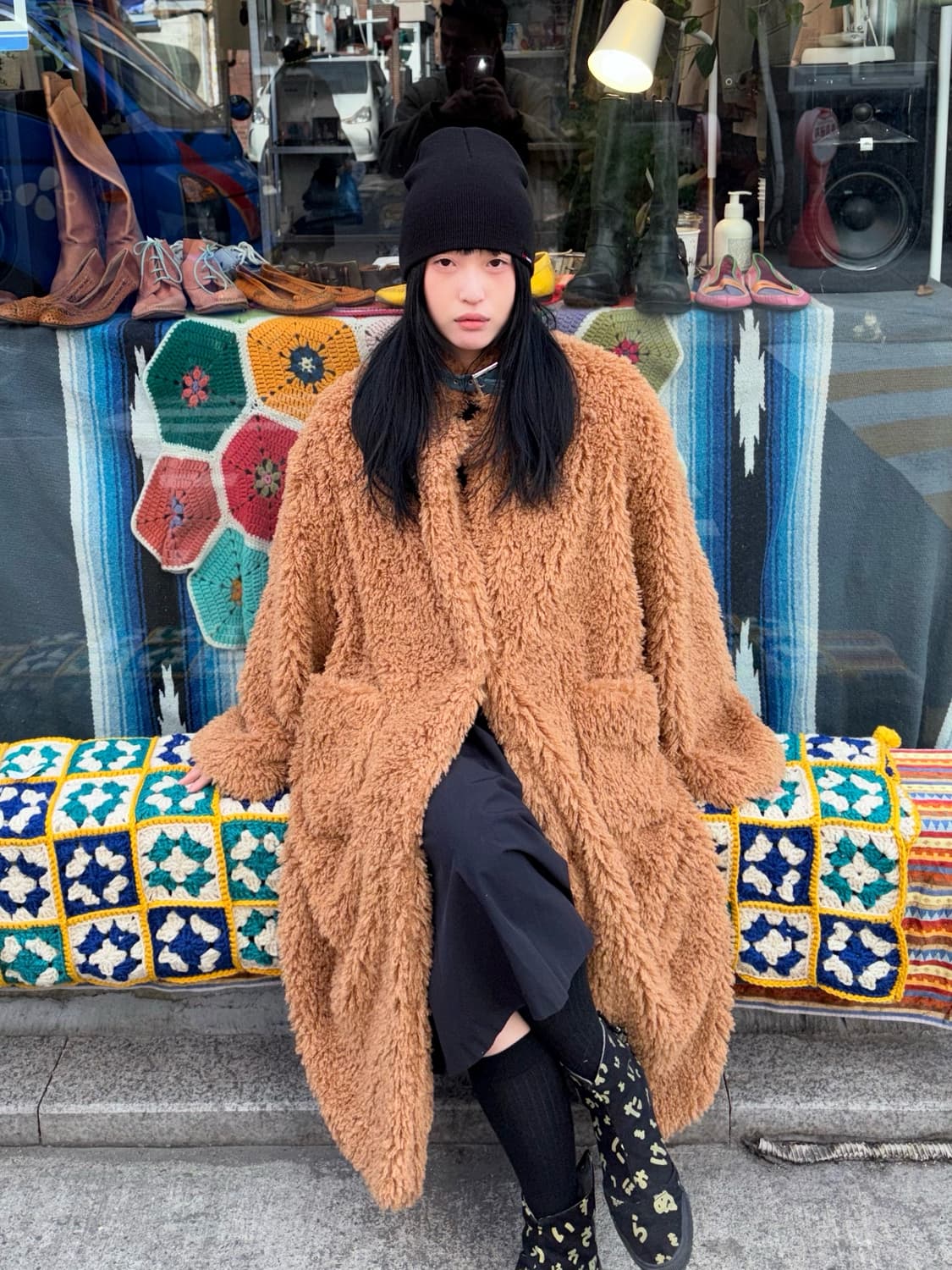Camel Shaggy Long Fur Coat 상품이미지1