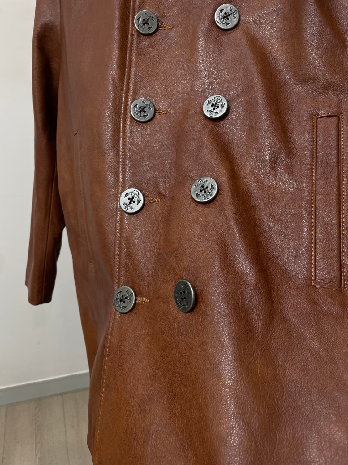 (103~105) Carphey 브라운 레더 피코트 자켓 상품이미지3