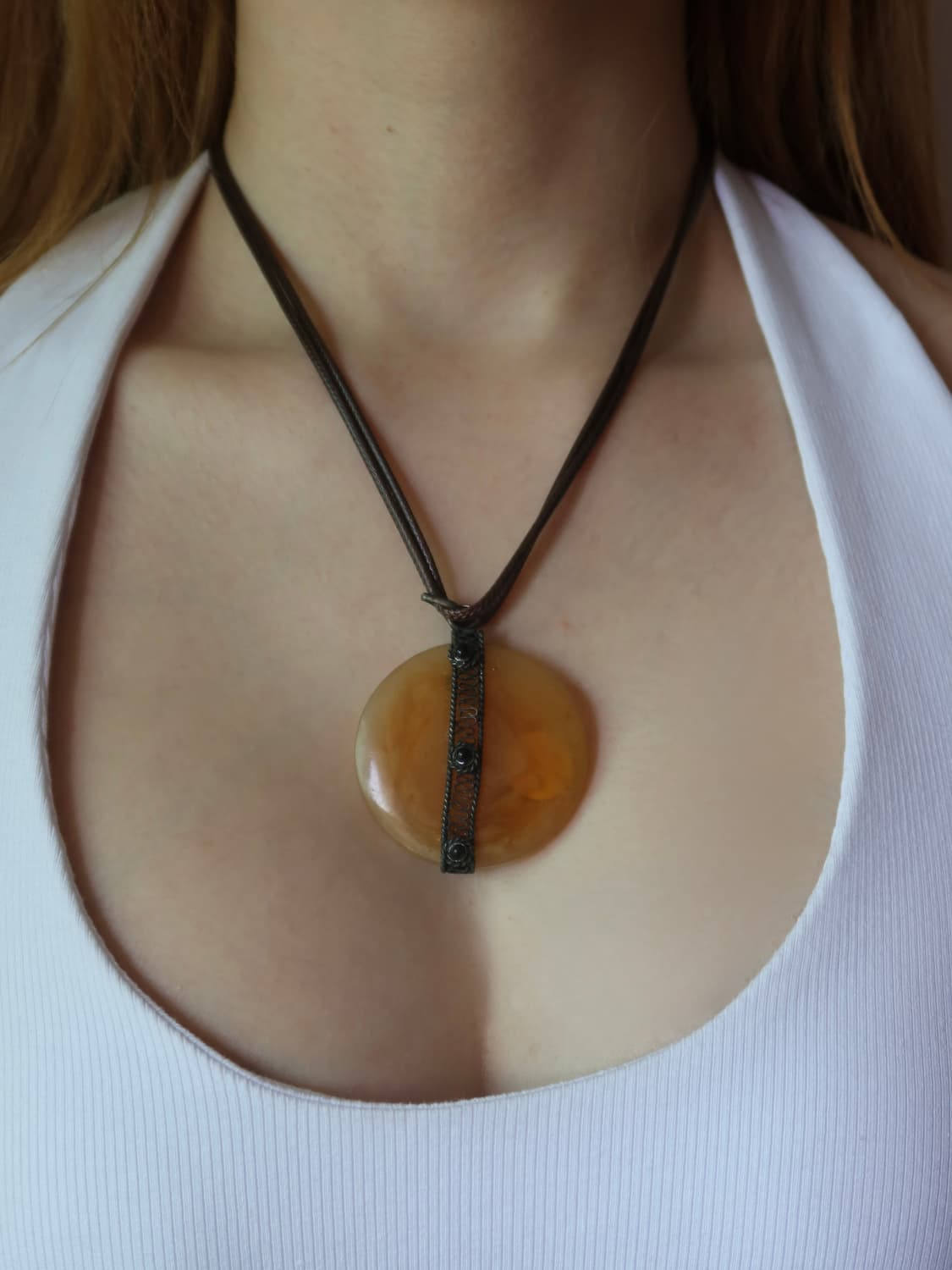vintage amber glass pendant necklace 상품이미지1