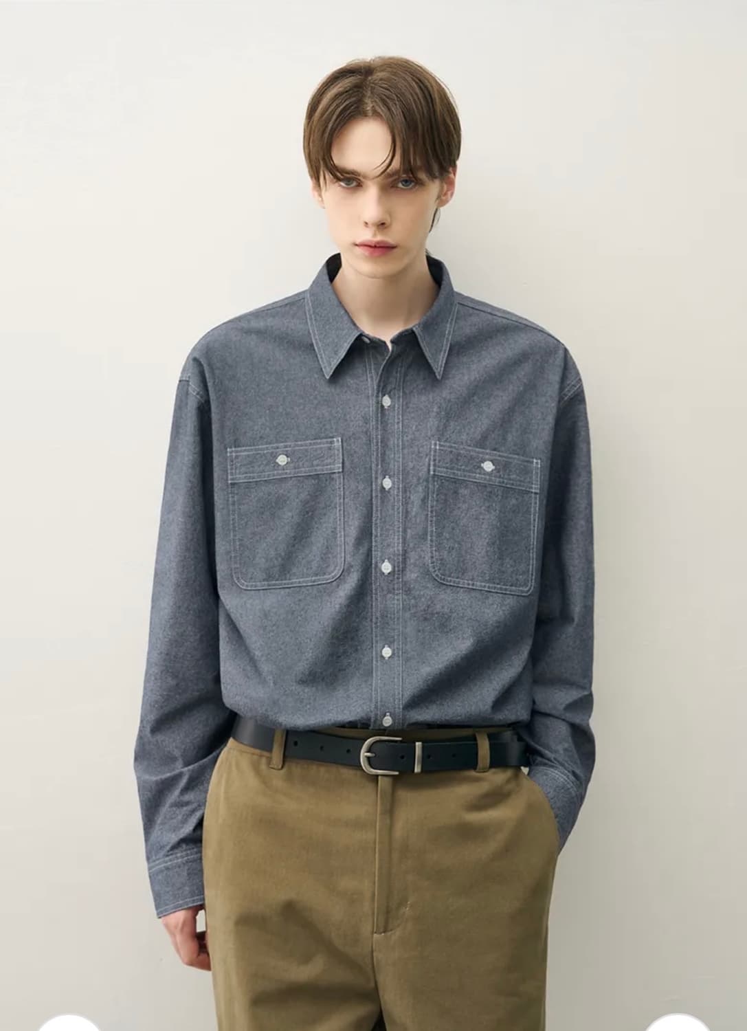 (XL) 드로우핏 워시드 코튼 샴브레이 워크 셔츠 [INDIGO] 판매 상품이미지5