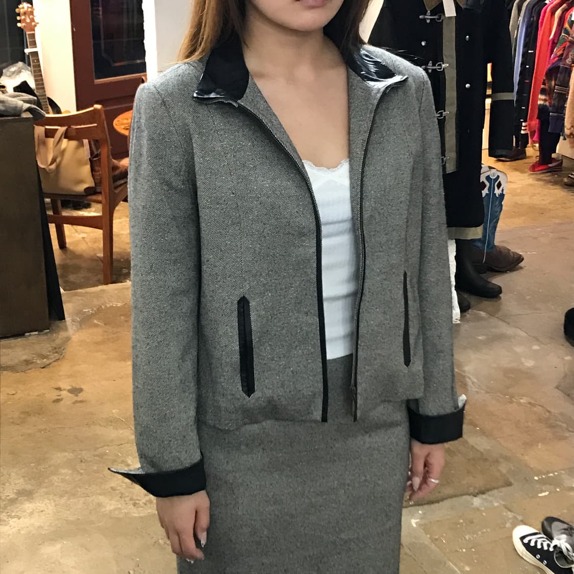 90s Chloe 끌로에 레더 배색 집업 자켓 여성 55 사이즈 상품이미지9