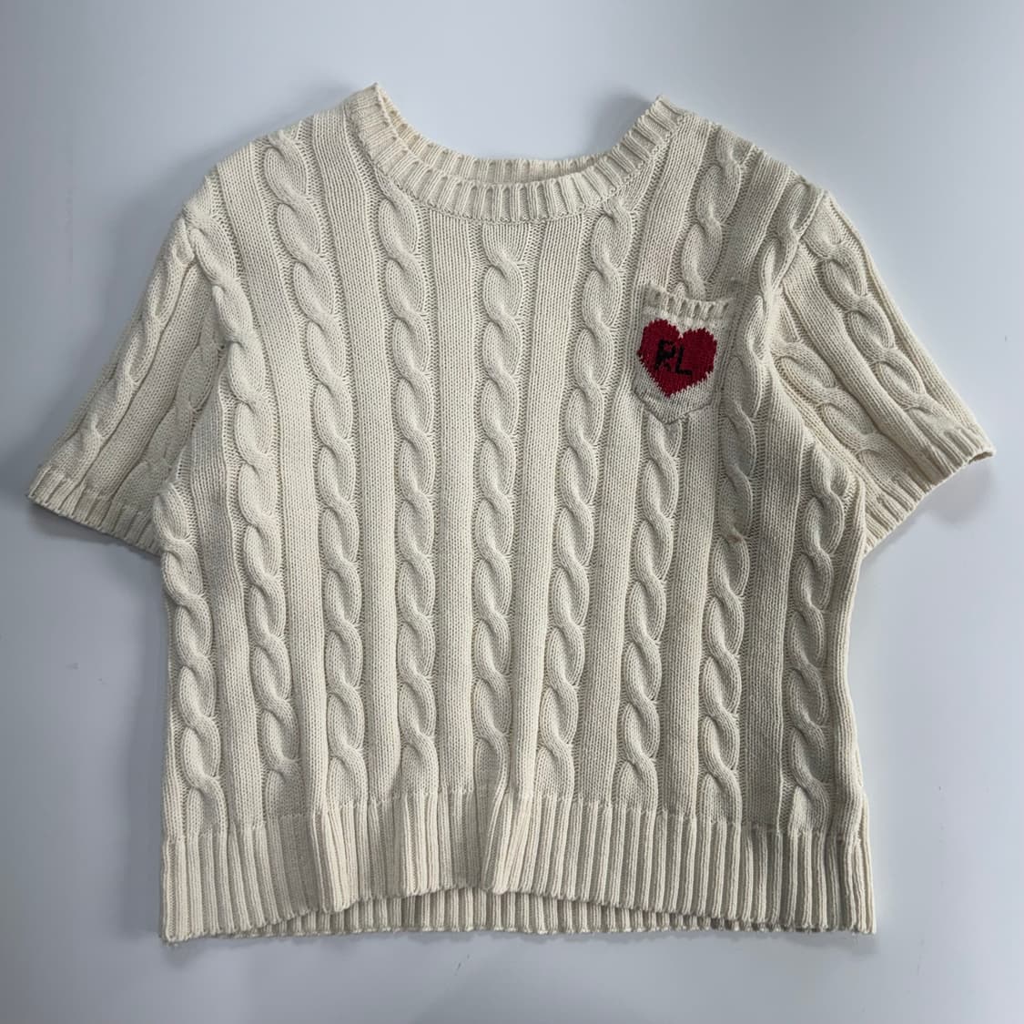 Polo 폴로 레드 하트 로고 아이보리 케이블 반팔 니트 상품이미지3