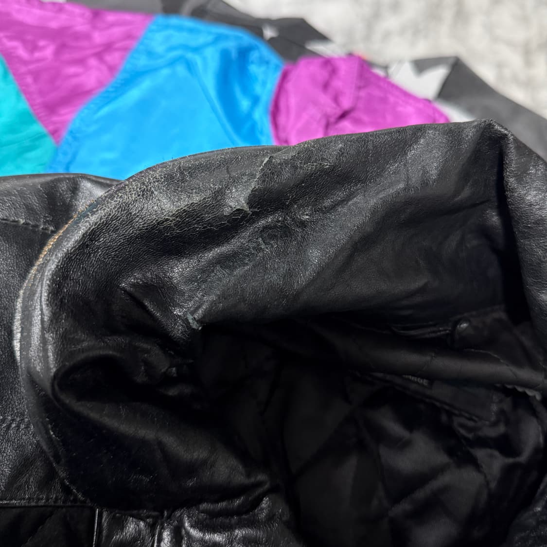 VTG 빈티지 100% 쉽스킨 퀼팅 디테일 양가죽 블루종 자켓 상품이미지9