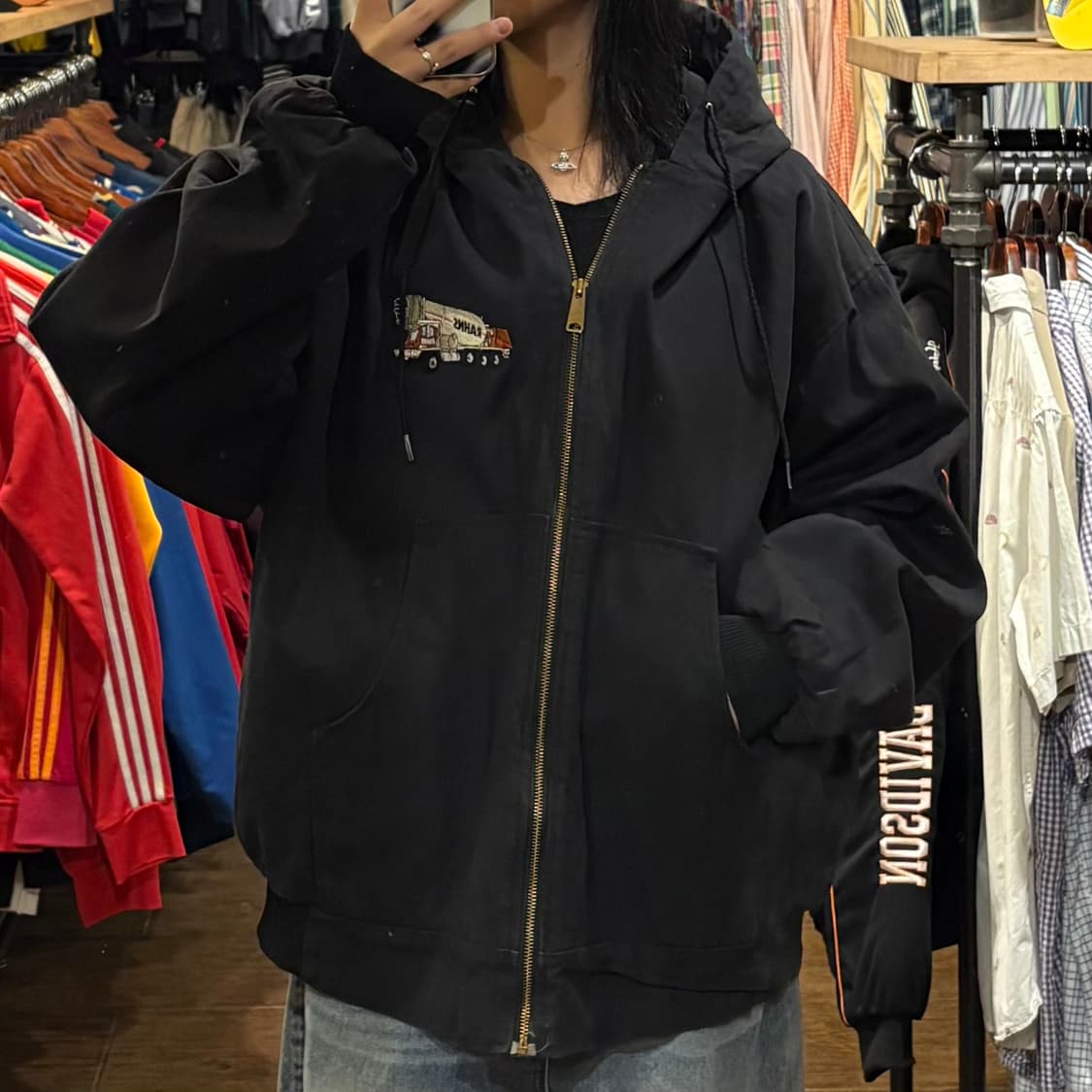 [HI] 트럭 프린팅 후드 워크자켓 블랙 상품이미지2