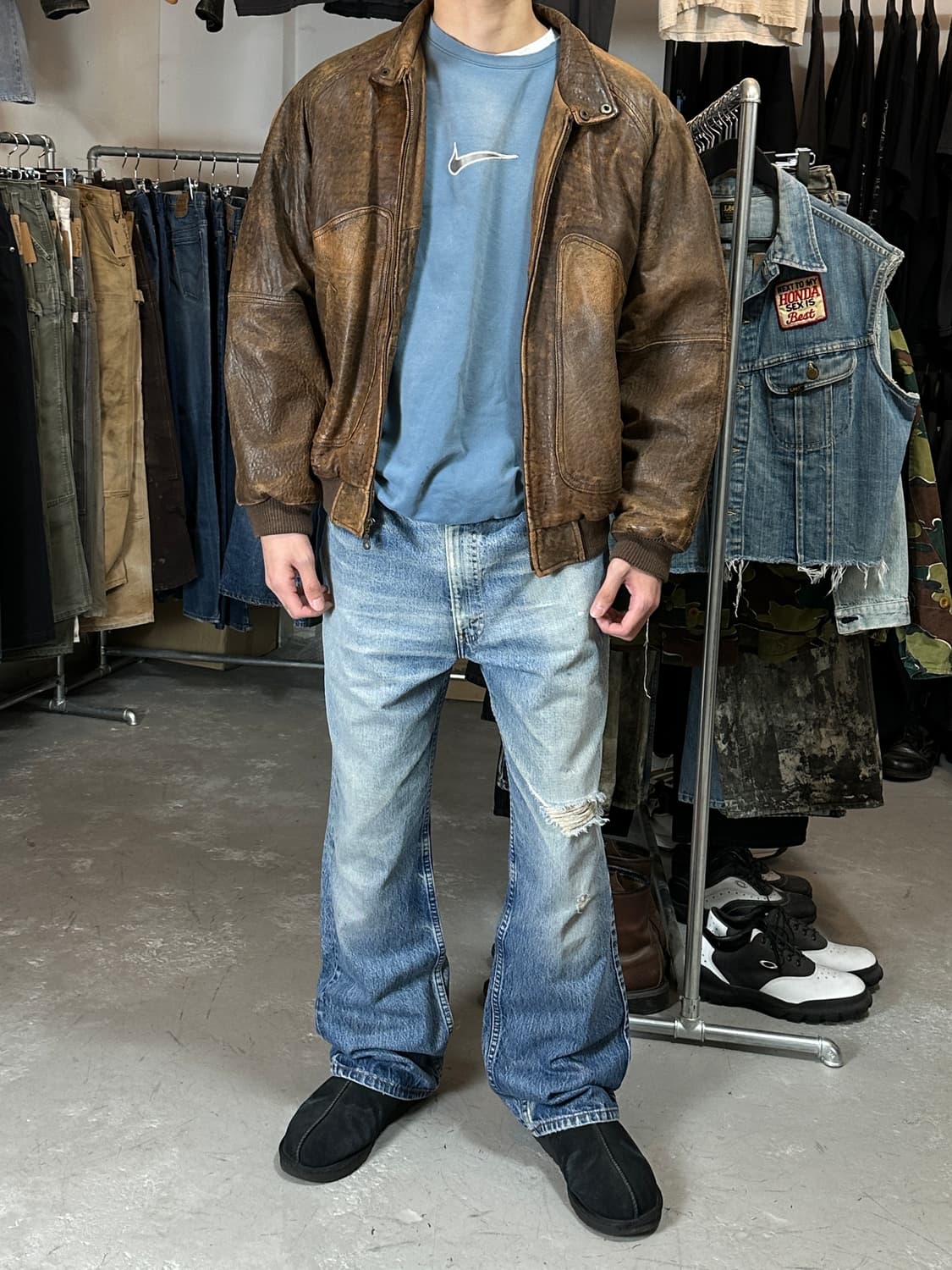 90's 빈티지 디스 레더 봄버 나바호 라이닝 빈티지 레더 자켓 상품이미지2