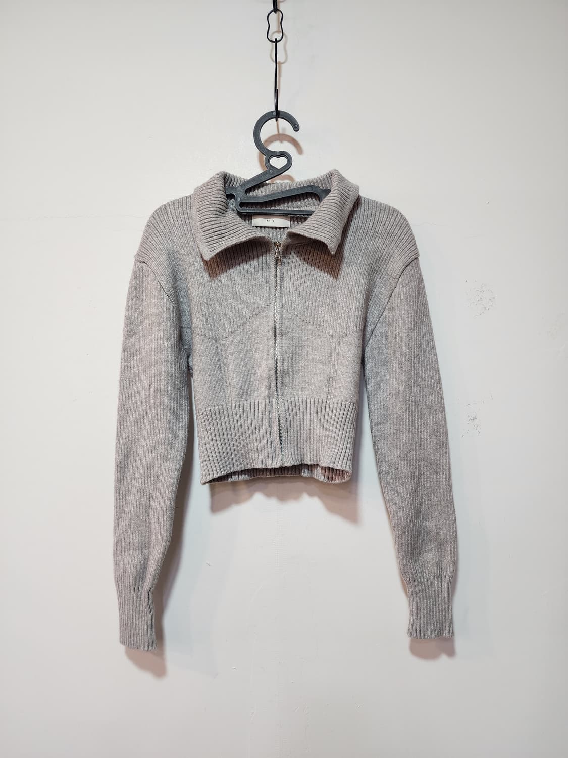MIX 그레이 크롭 니트 집업 상품이미지1
