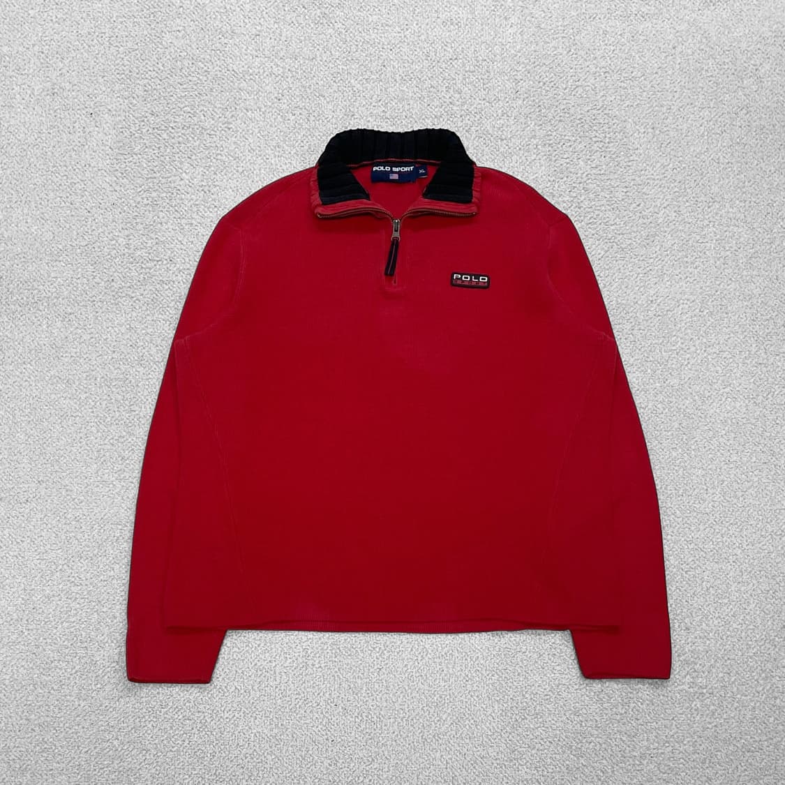 폴로 랄프로렌 스포츠 로고 코튼 하프 집업 니트 레드 상품이미지1