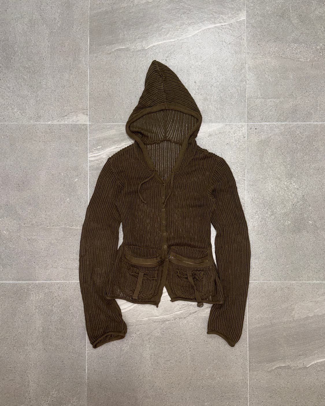 Khaki brown y2k pocket loose net hood jk 상품이미지4