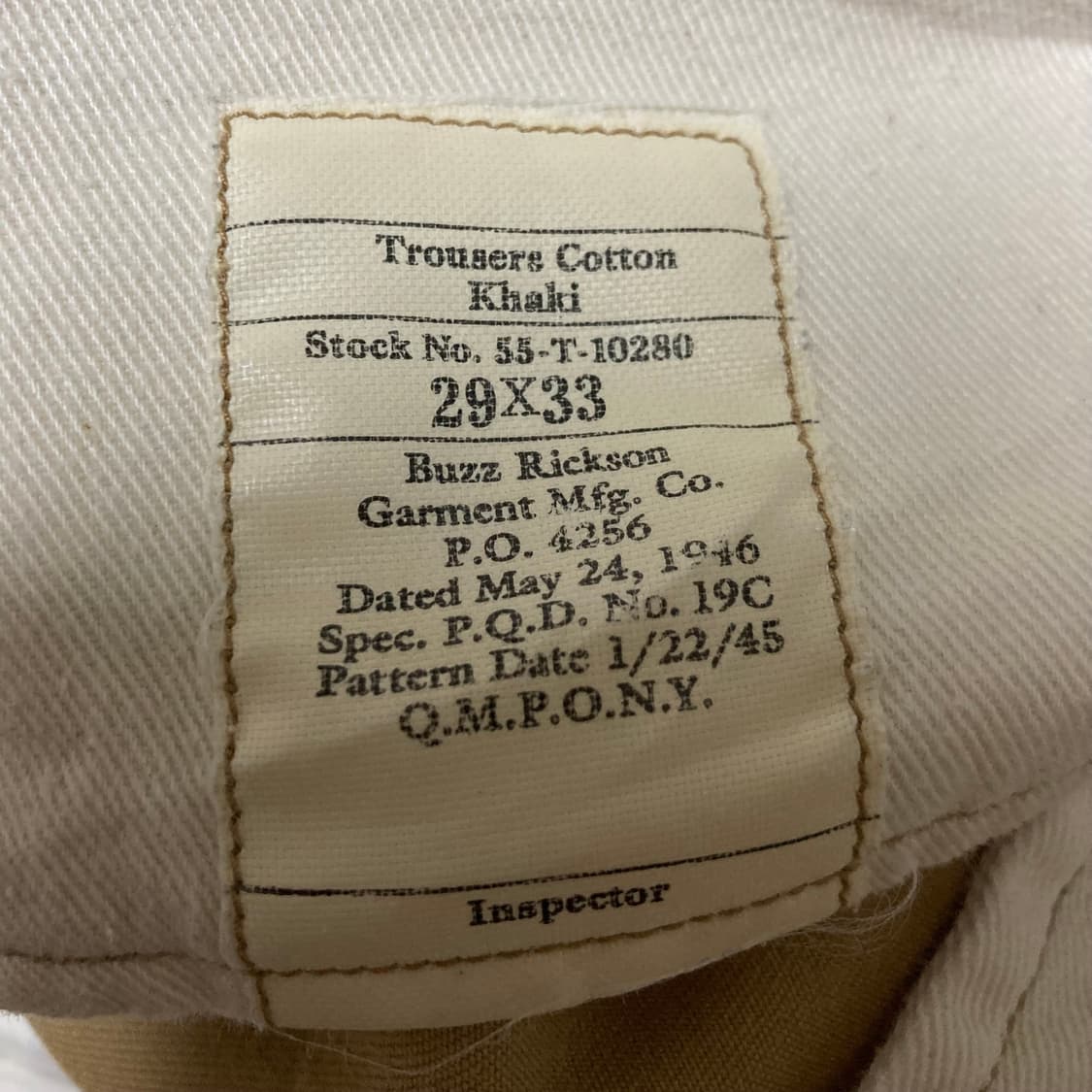 (Buzz Rickson's) M1945 카키 치노 트라우저 팬츠 상품이미지5