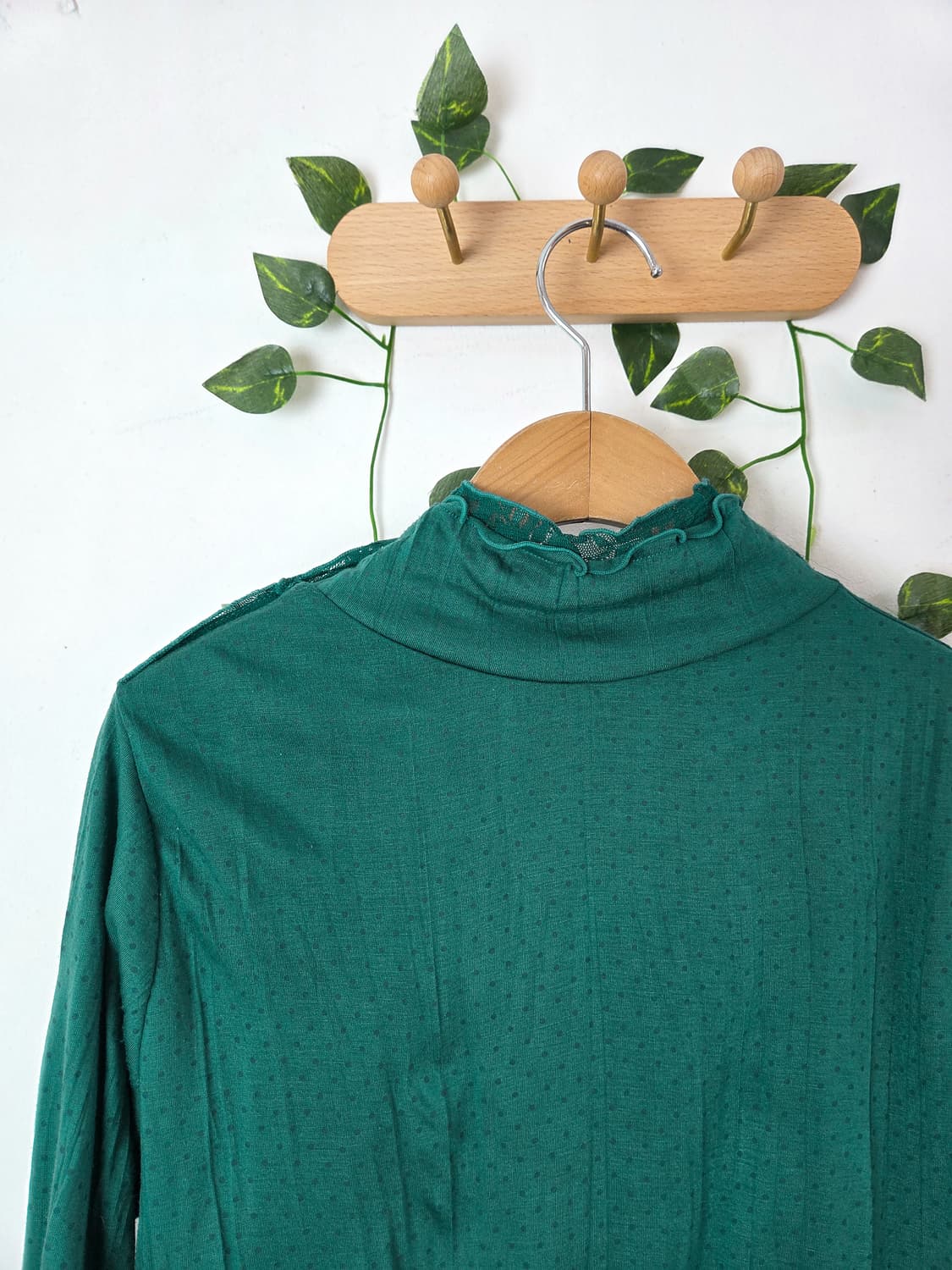 청록 도트 목폴라 슬리브 상품이미지5