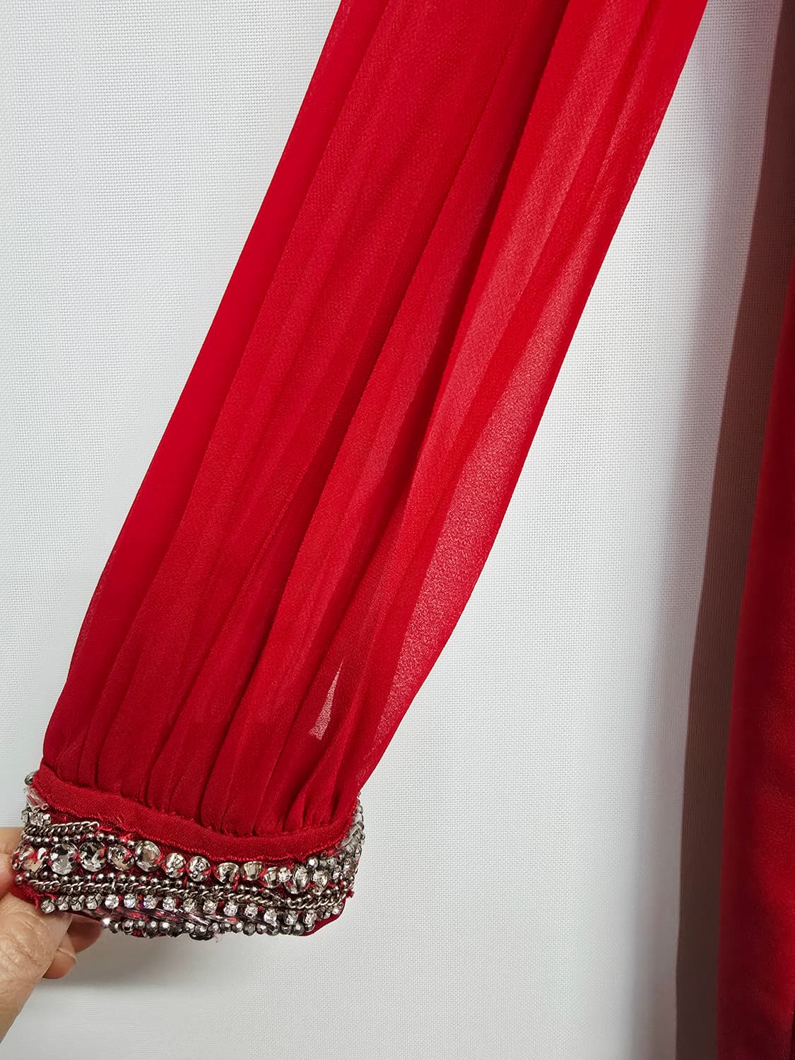 미니멈 레드 롱 슬리브 원피스 큐빅 장식 상품이미지5