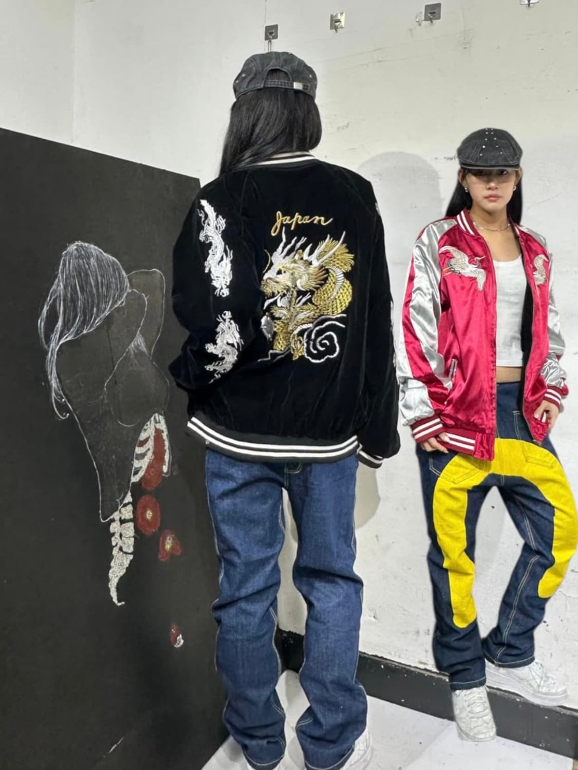 Jpn 일본빈티지 재패니즈 오리엔탈 빨검 양면 스카잔 자켓 상품이미지1