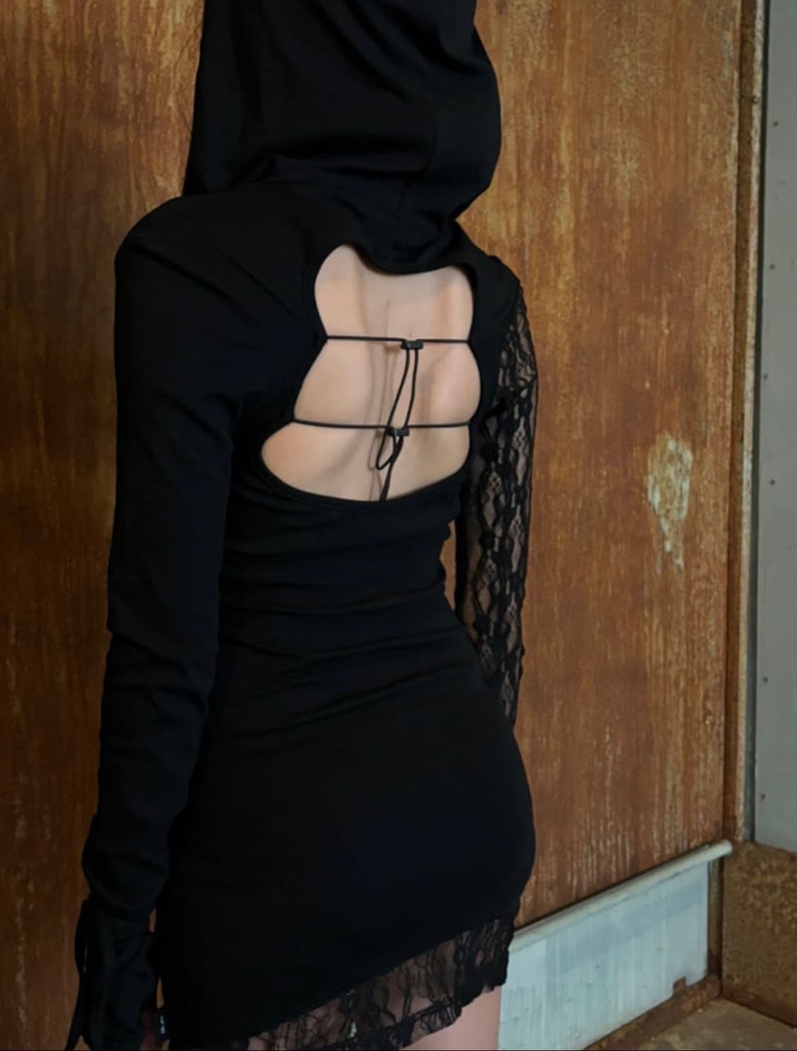 bnfrom 블랙 미니 드레스 FROM LACE HOOD OPS M 상품이미지1