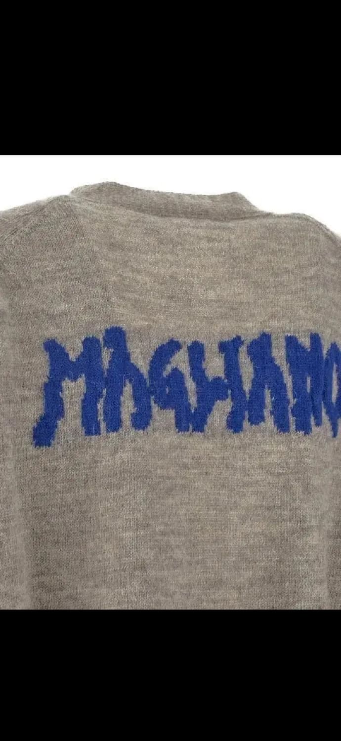 마리아노 로고 자카드 브이넥 울 가디건 그레이 XL 상품이미지3