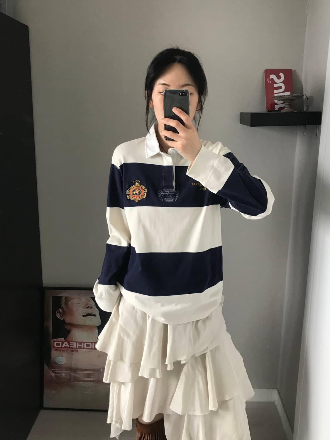 폴로 랄프로렌 클럽 로고 단가라 긴팔 럭비티 상품이미지1