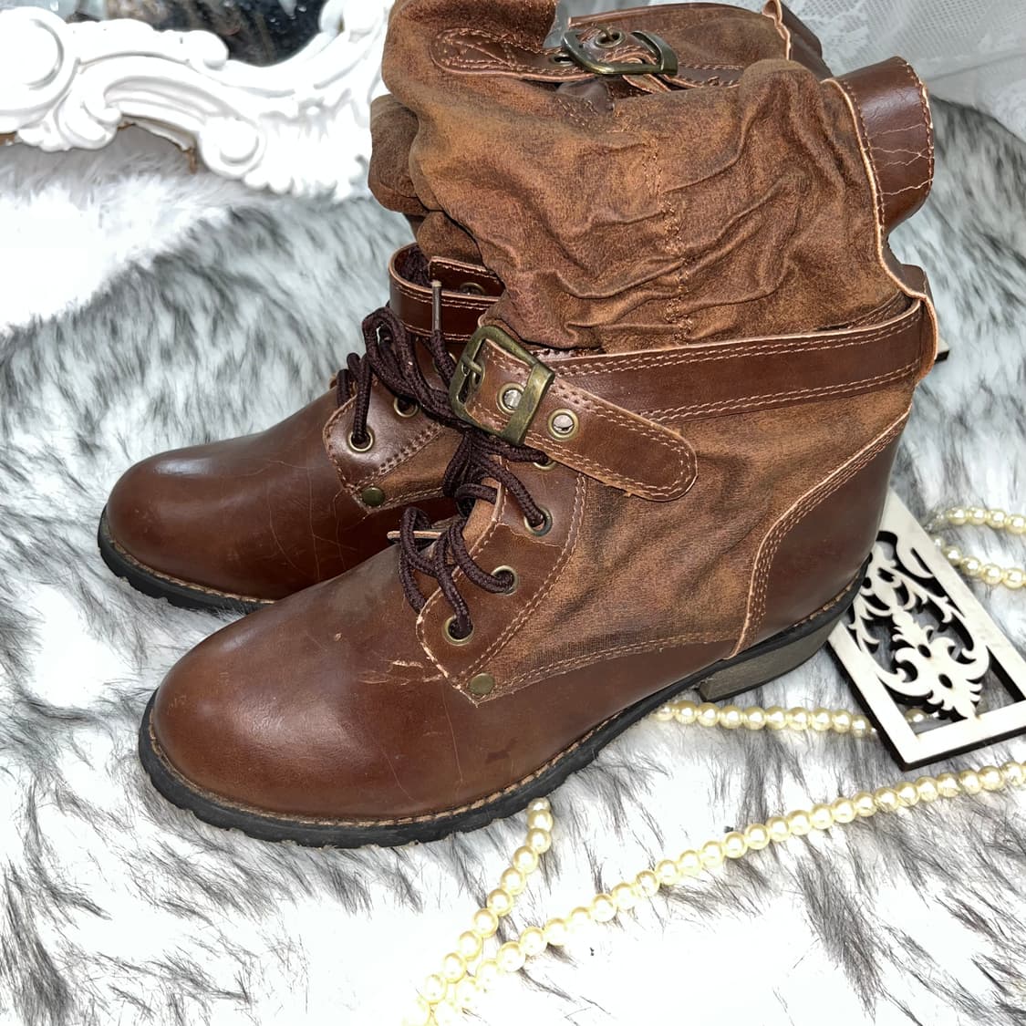 빈티지 브라운 레이스업 부츠 상품이미지3
