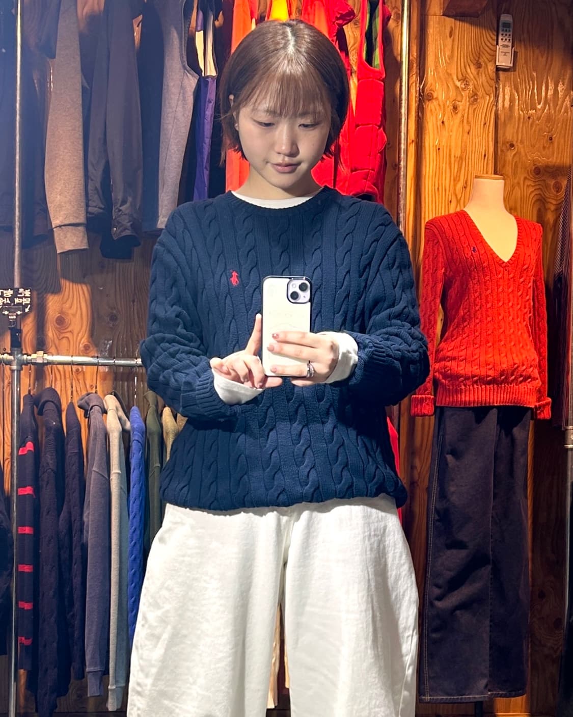 L 폴로랄프로렌 레드 포니 네이비 케이블 니트 상품이미지1