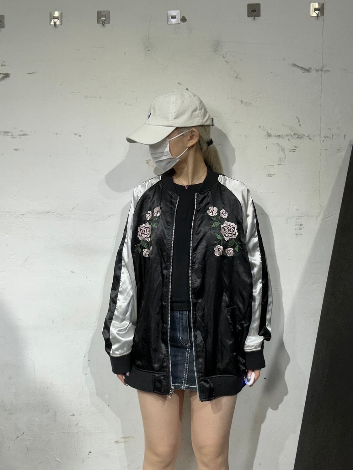일본 빈티지 블랙 화이트 꽃 자수 자켓  상품이미지2