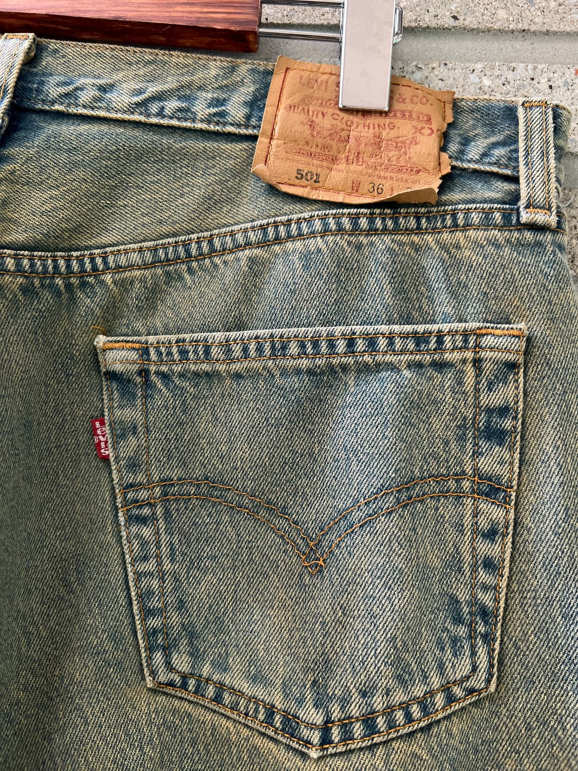 [36]90's 리바이스 501 USA Made 샌드스톤 워싱 데님 팬츠 상품이미지6