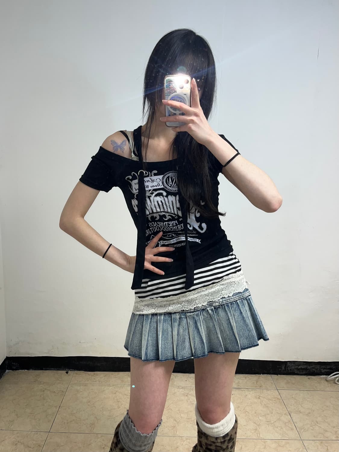 00‘s 데님 플리츠 스커트 상품이미지4