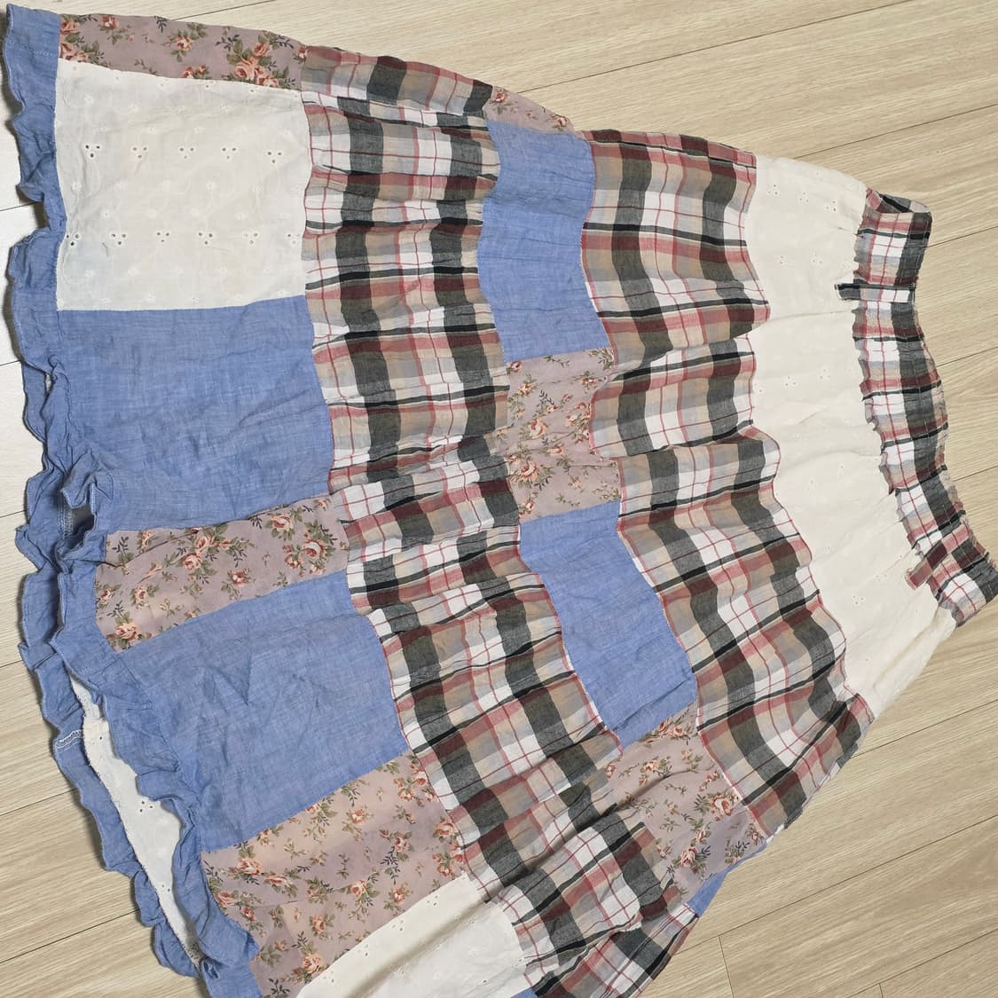 하구미모리걸st 패치워크 체크믹스 밴딩롱스커트 상품이미지2