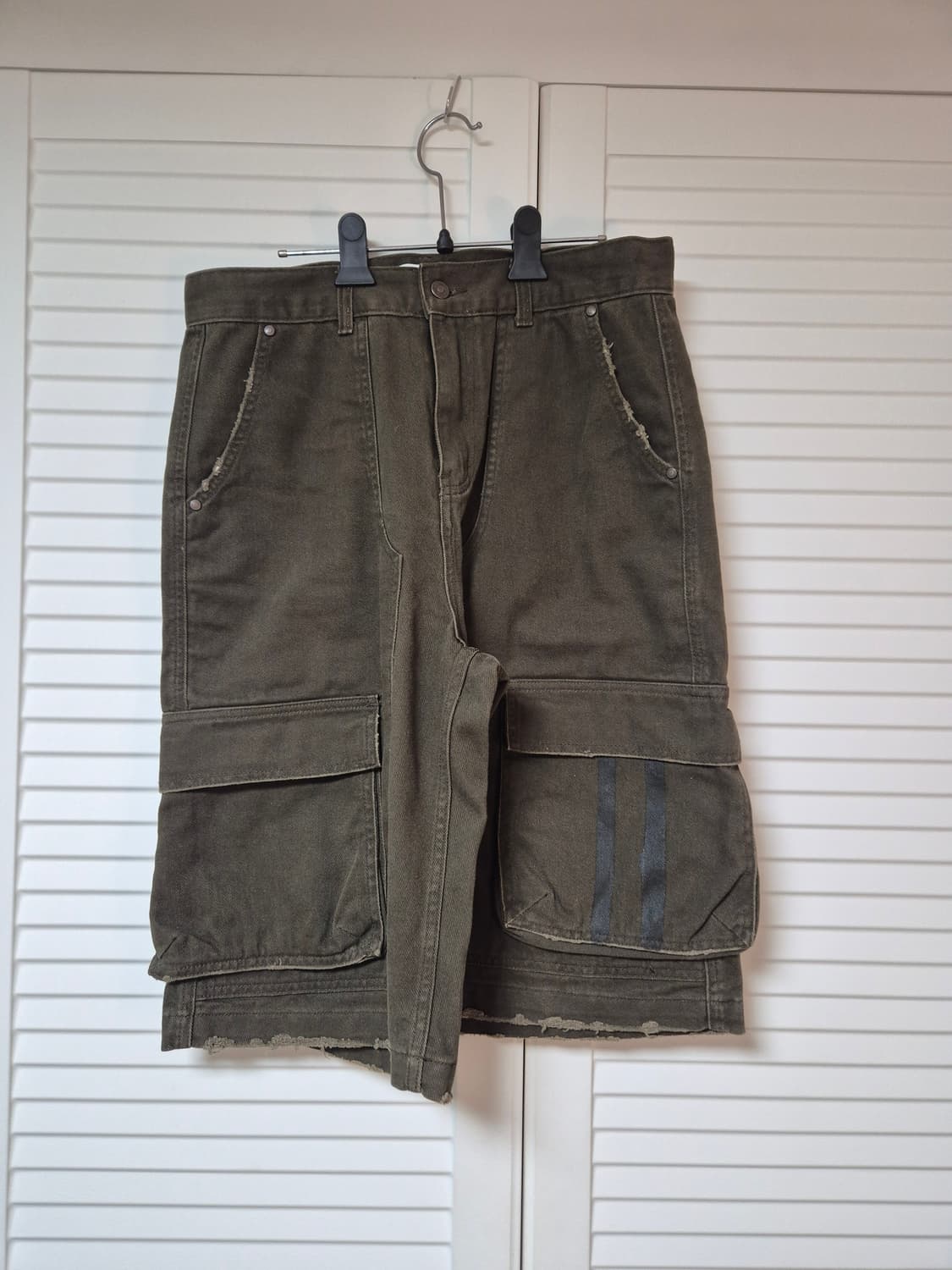 (48)엘무드 카고 와이드 하프 데님 팬츠 빈티지 카키 상품이미지2