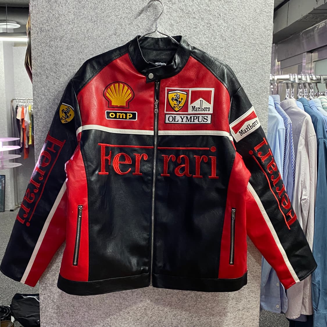 페라리 말보로 패치워크 레드 배색 레더 레이싱 자켓 B3720 상품이미지2