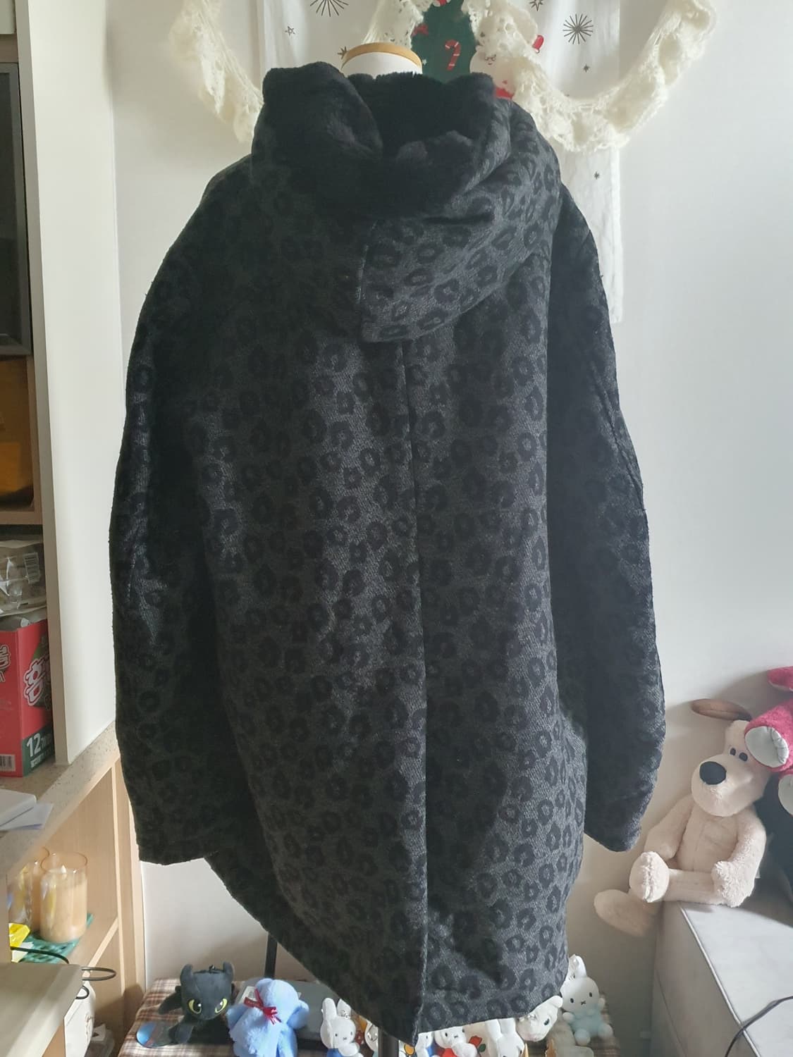 [갸루] 레오파드 퍼 카라 더블 코트 겨울외투 상품이미지3