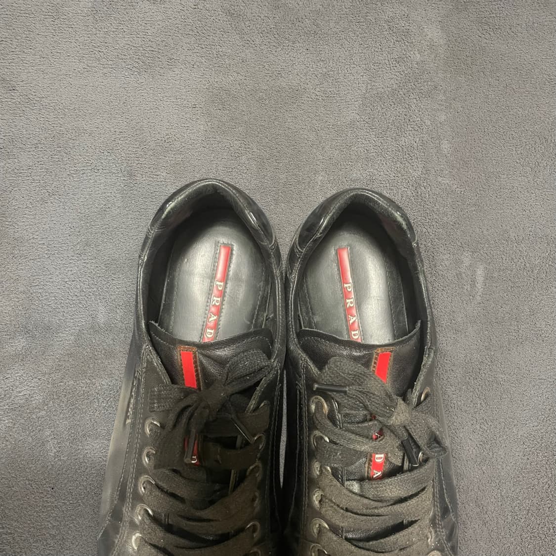 285~290) 프라다 로고 아카이브 레더 가죽 스니커즈 신발 블랙 상품이미지4