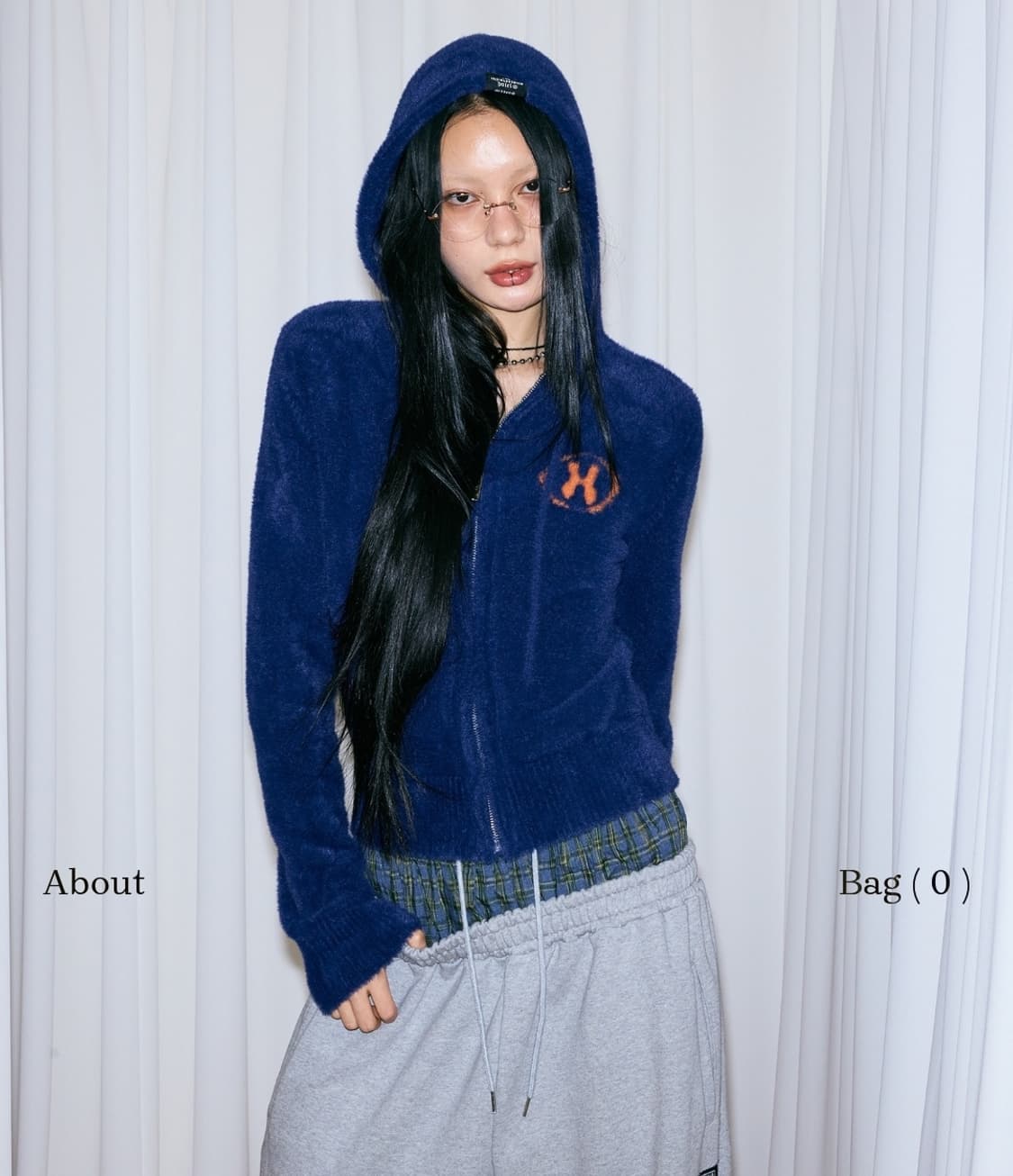 미스테리어스호텔 knit hopd zip up 블루 상품이미지1