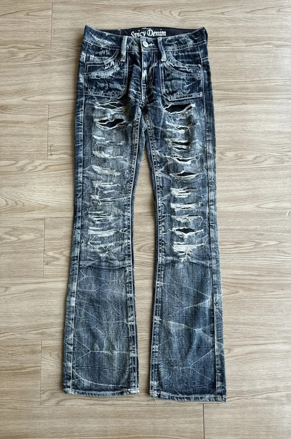 spicy denim 펑크 데미지 부츠컷 로우라이즈 데님 vkei 상품이미지1