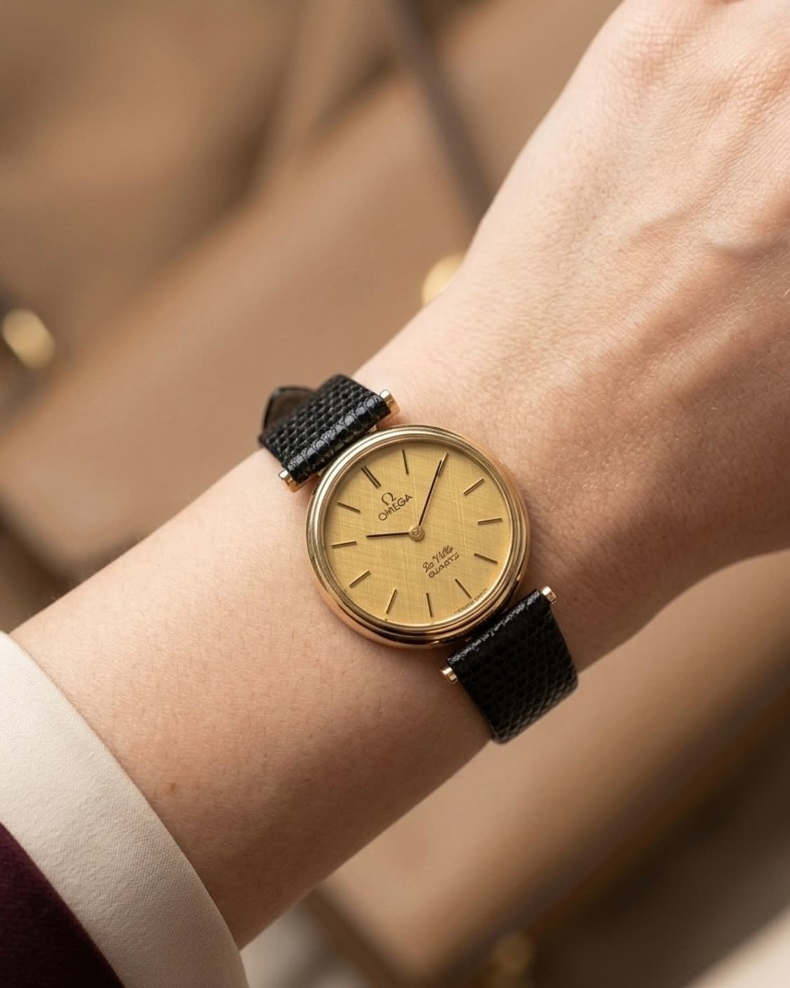 [데드스탁] 빈티지 오메가 드빌 리넨 골드 쿼츠 - 푸시버튼 모델 상품이미지1