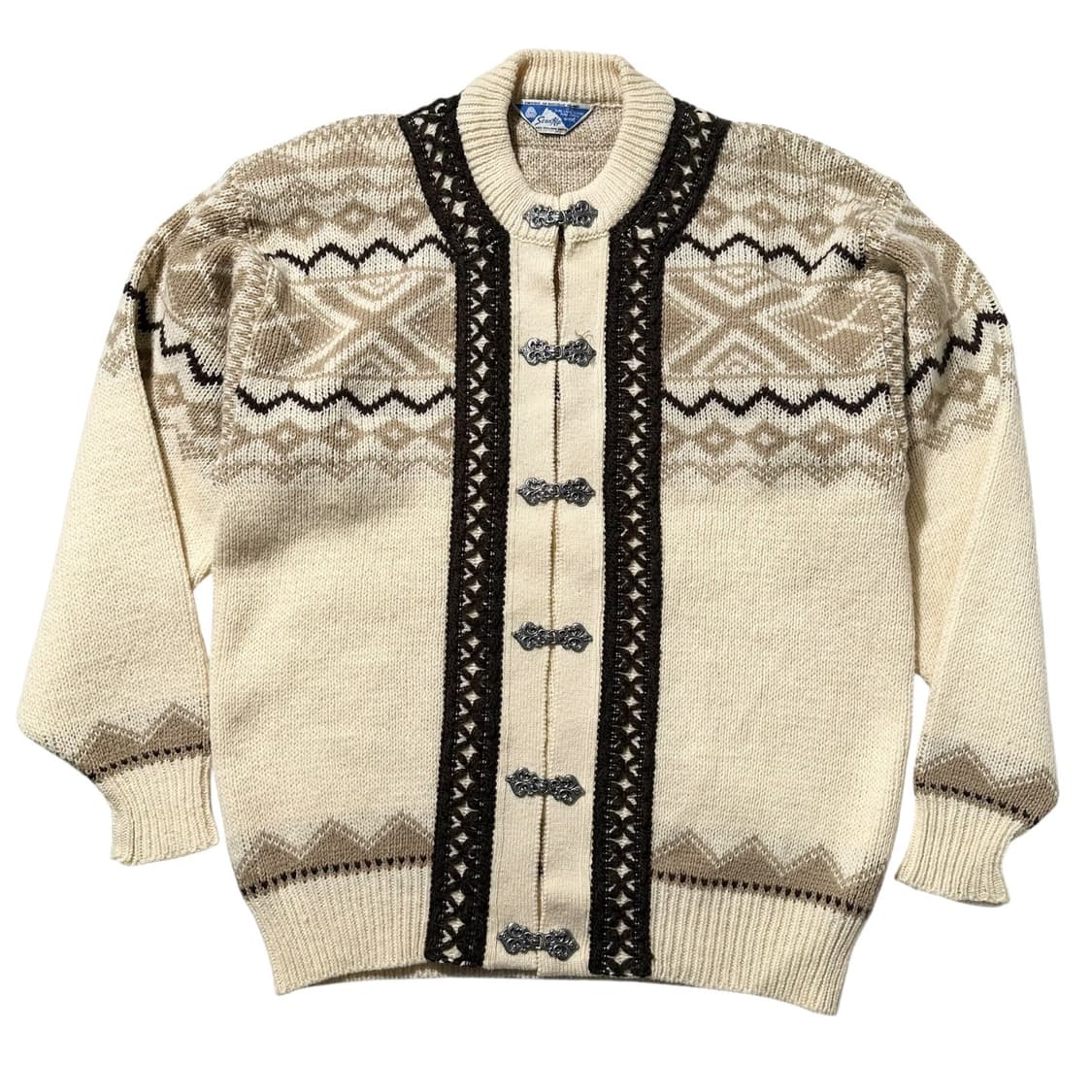 Scan Alp 노르딕 패턴 라운드넥 니트 가디건 상품이미지1