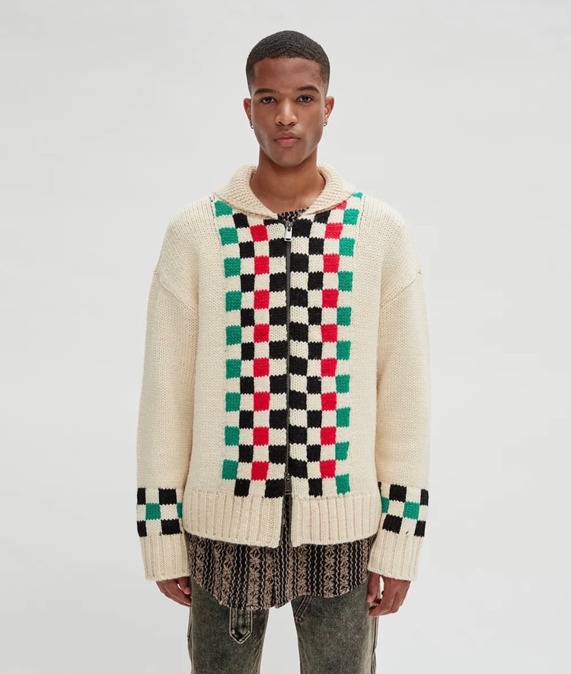 앤더슨 벨 체커보드 코위찬 집 가디건 아이보리 s 상품이미지1