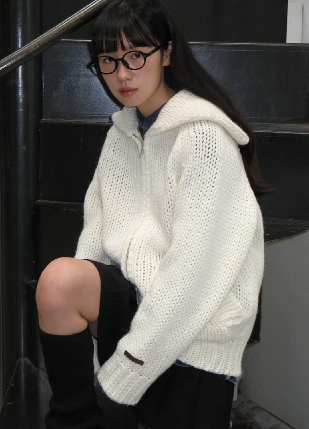 론론 아이보리 니트 후드집업 상품이미지3