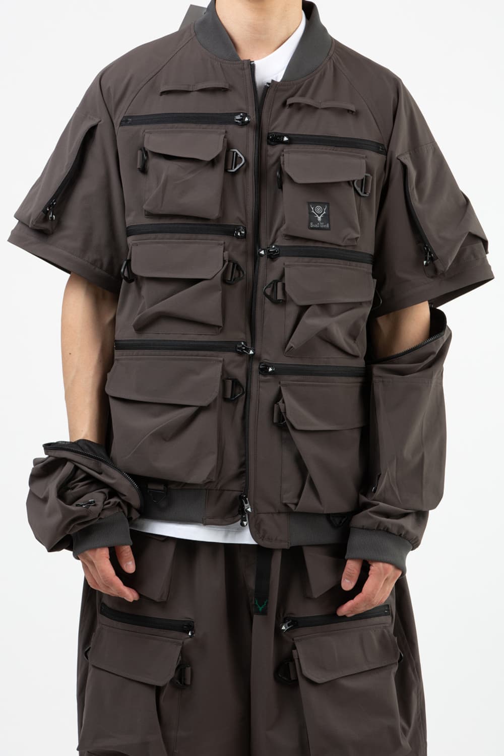 새상품(M)남이서팔 멀티 포켓 지퍼 투웨이 자켓 립스탑 차콜 상품이미지6