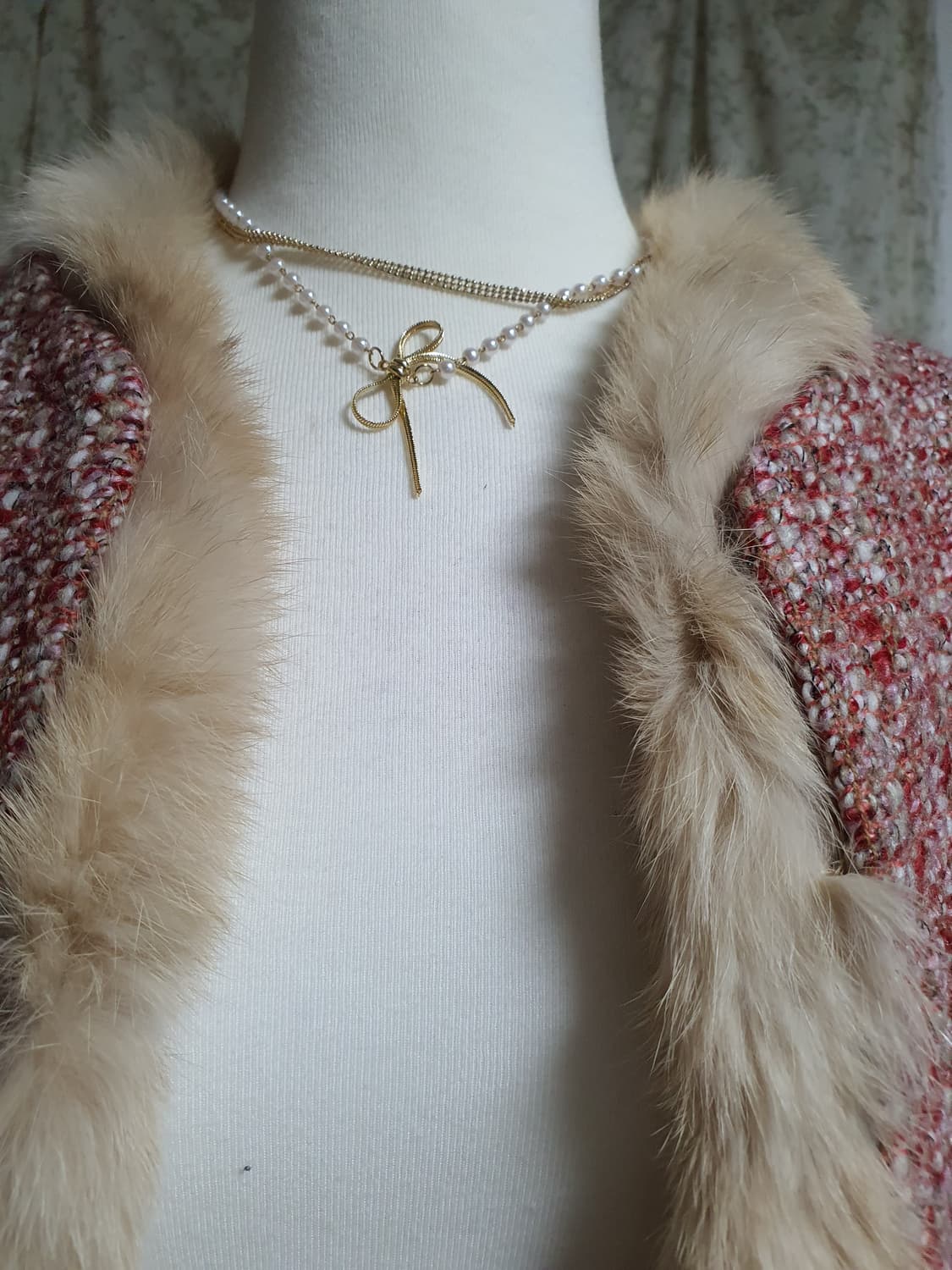 [빈티지] 트위드 퍼 트리밍 자켓 레드 상품이미지5