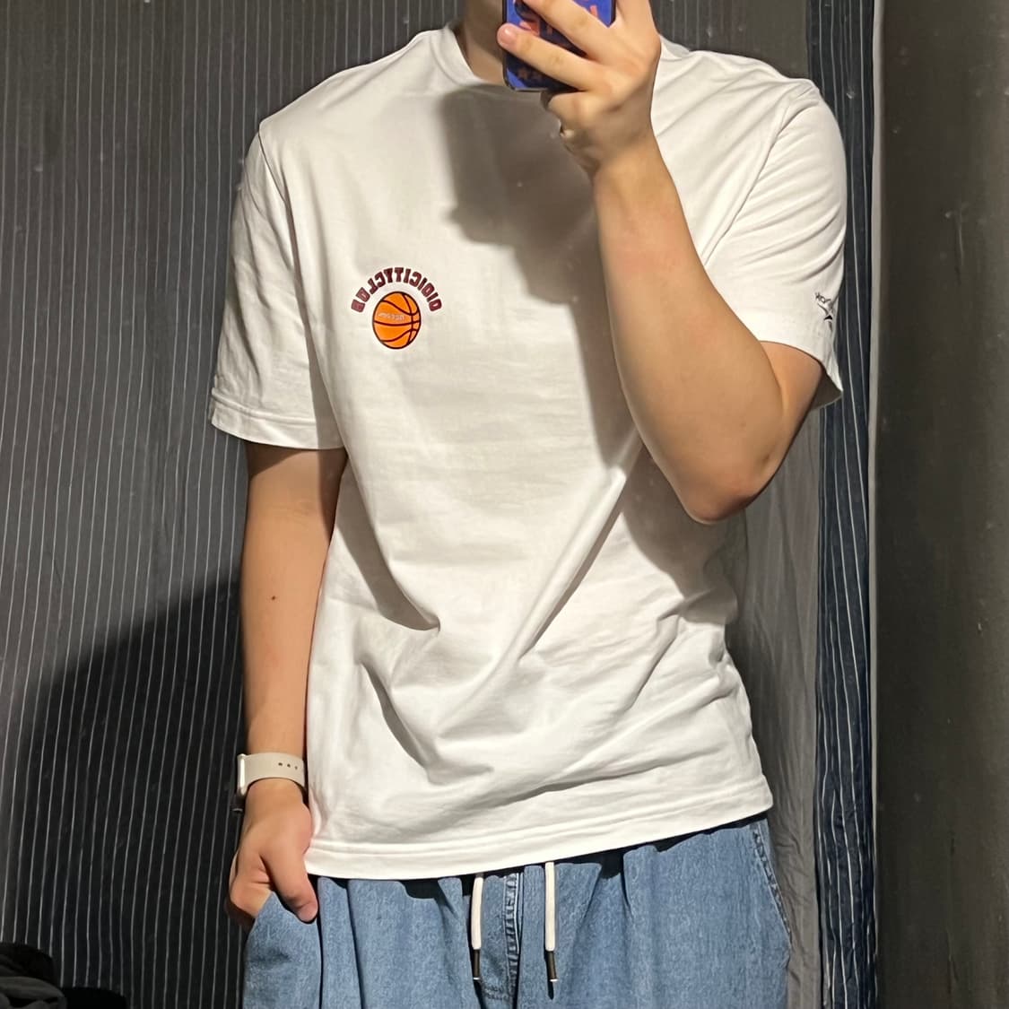리복 화이트 레드 농구공 바스켓볼 빅프린팅 코튼 반팔 티셔츠 S 상품이미지1