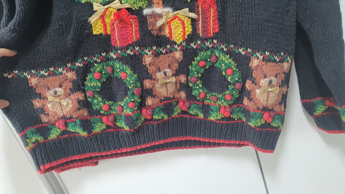 빈티지 핸드메이드 핸드니트 크리스마스 곰돌이 테디베어 니트 스웨터 상품이미지3
