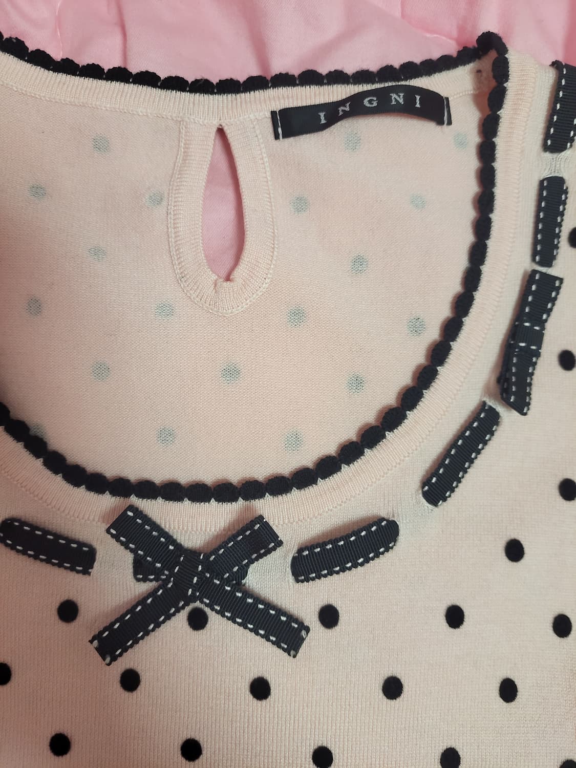 급처상태최상!INGNI잉그니 핑크 도트 리본 반팔 공주니트티 리즈리사st 상품이미지3