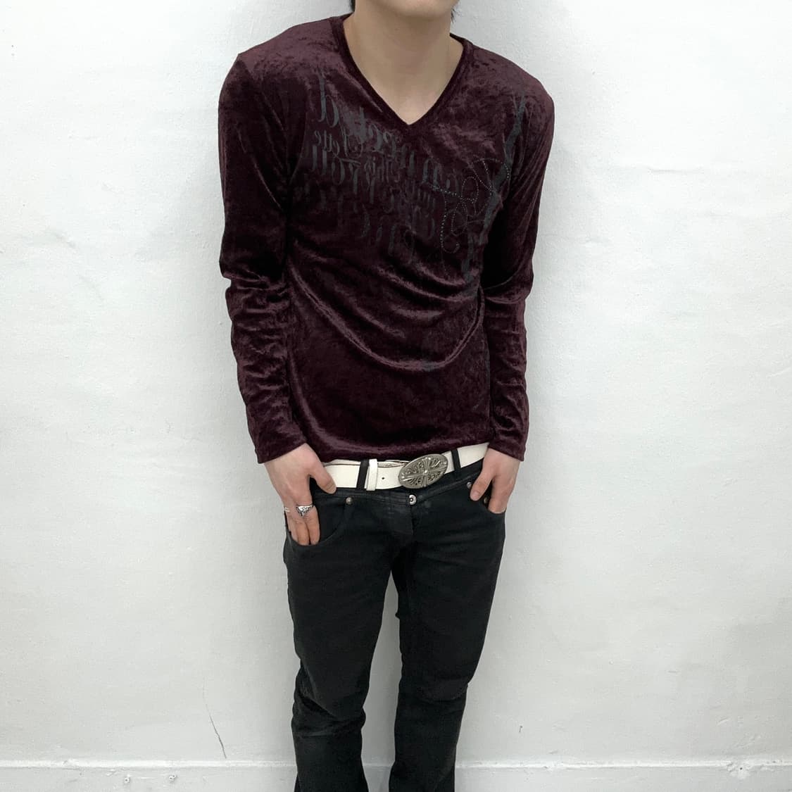 Semantic design lettering burgundy sleev 상품이미지1