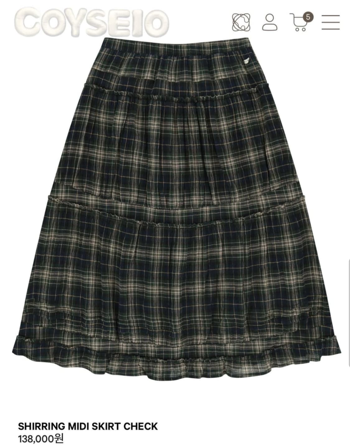 코이세이오 셔링 미디스커트 체크 사이즈 2 상품이미지1