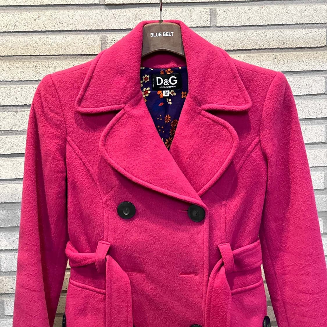 돌체앤가바나 더블 하프 코트 벨티드 투포켓 패턴 안감 디테일 핑크 상품이미지4