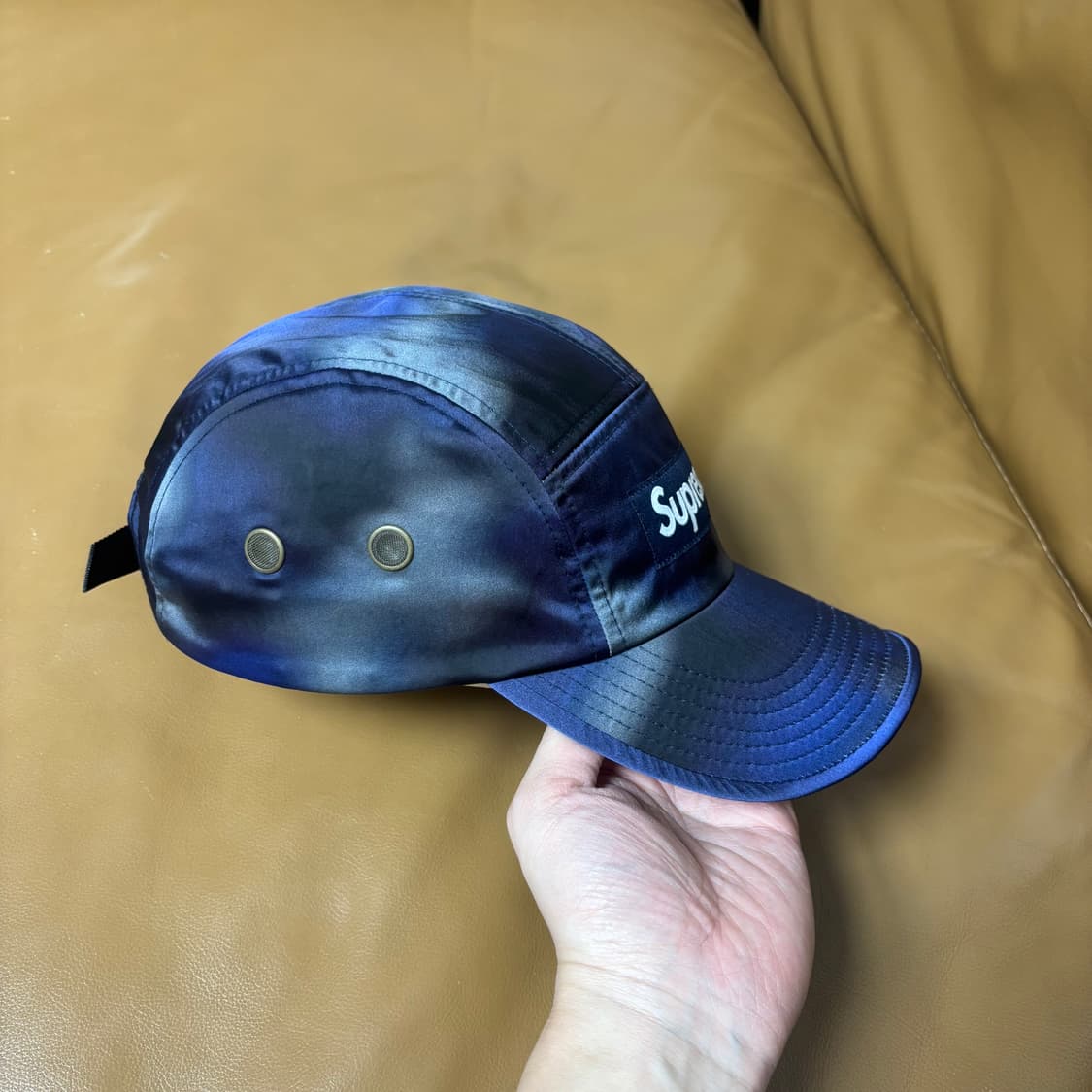 슈프림 캠프캡 모자 박스로고 사틴 카모 네이비 상품이미지3