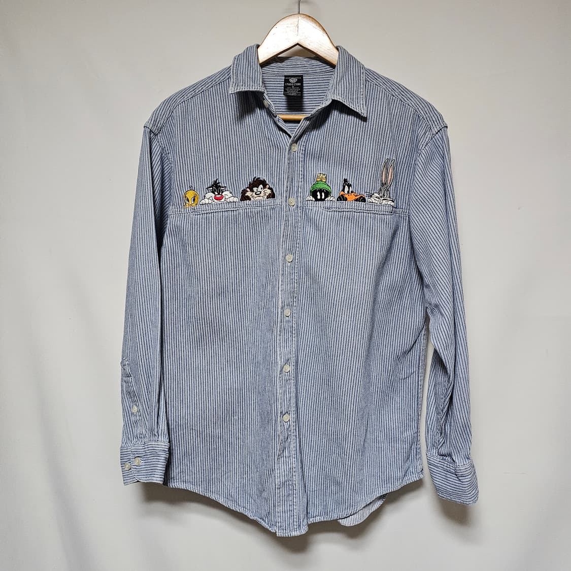 90's 워너브로스 루니툰즈 스트라이프 워크 셔츠 S사이즈 상품이미지2