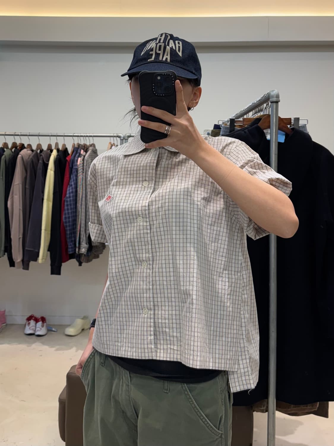 단톤 크롭 반팔 체크 셔츠 상품이미지5